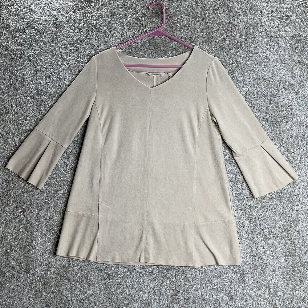 Soft Surroundings Faux Suede Bell 3/4 Sleeve Tunic Top Women's Small Boho Ivory‎